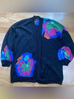 Vintage Asarti Alpaca Blend Cardigan Sweater XL Colorful Black Colorblock